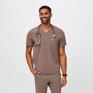 FIGS SMOKEY TAUPE SCRUB SET WITH 3-POCKET SCRUB TOP AND JOGGERS